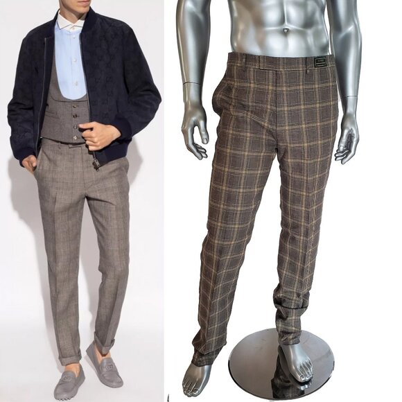 パンツ GUCCI PRINCE OF WALES WOOL LINEN BLEND PANTS GUCCI - WOOL AND LINEN PANTS WITH PRINCE OF WALES PATTERN
